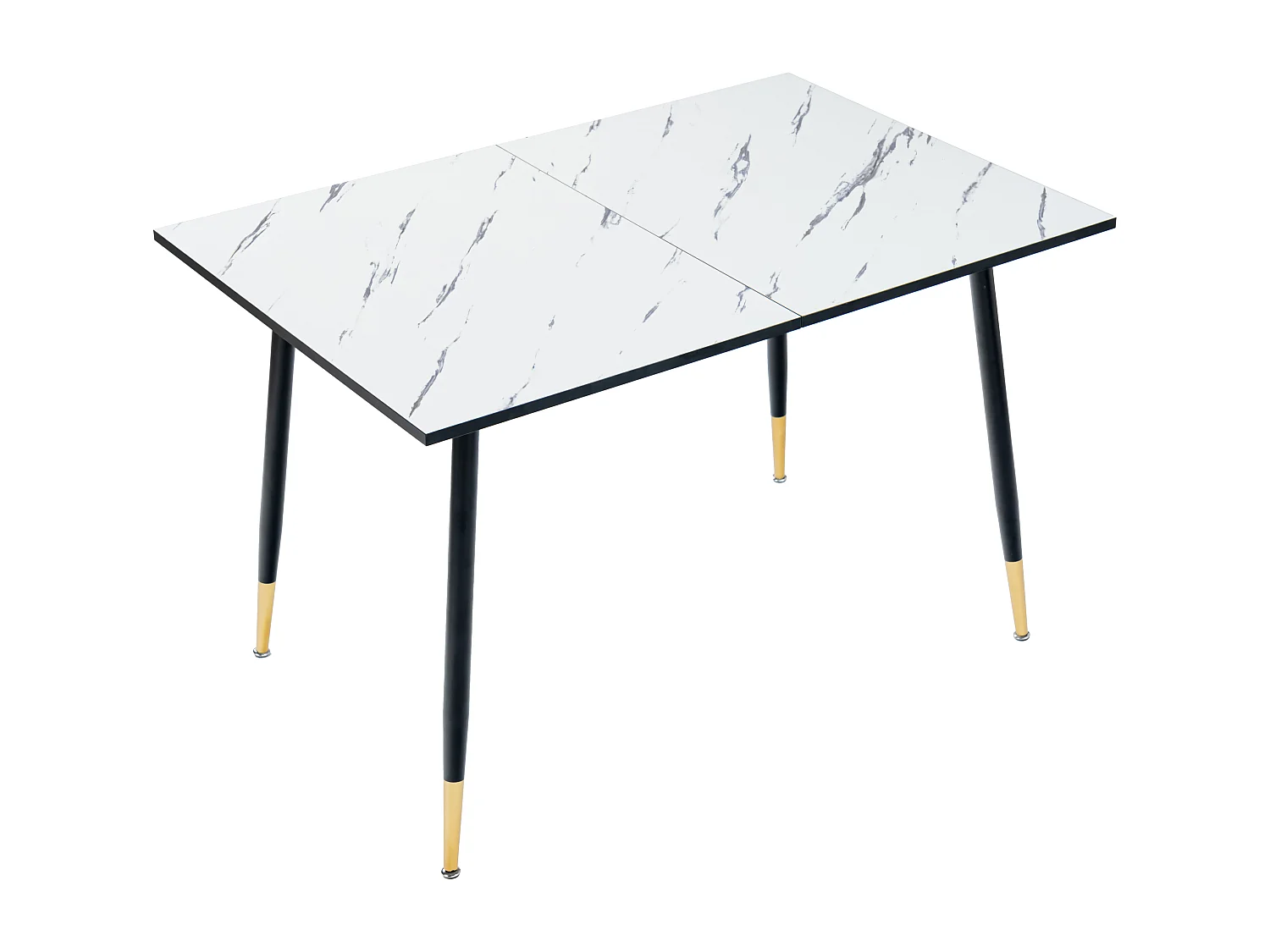 URBAN MEUBLE Table de salle à manger rectangulaire extensible blanche effet marbre de style scandinave pieds noir 120-160cm