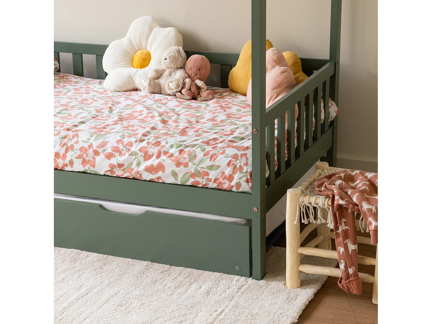 Lit cabane gigogne pour enfant 190x90cm vert MARCEAU - HAPPY GARDEN