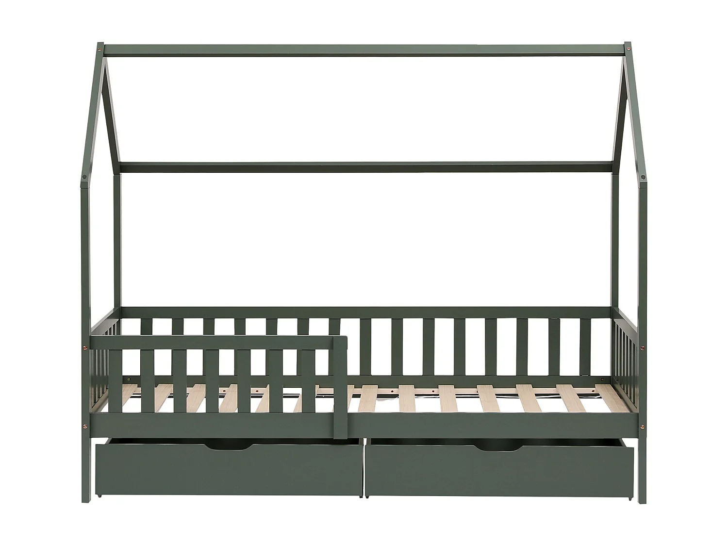 Lit cabane pour enfant 190x90cm vert avec tiroirs MARCEAU - HAPPY GARDEN
