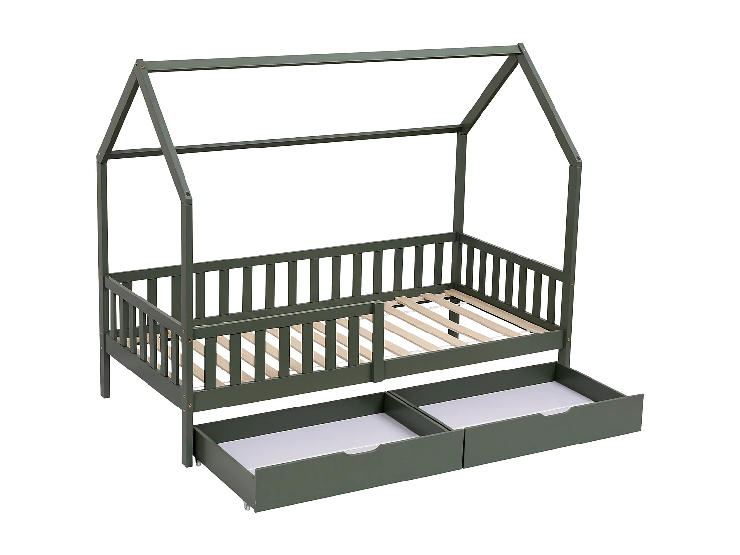 Lit cabane pour enfant 190x90cm vert avec tiroirs MARCEAU - HAPPY GARDEN