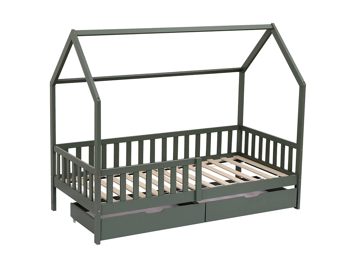Lit cabane pour enfant 190x90cm vert avec tiroirs MARCEAU - HAPPY GARDEN