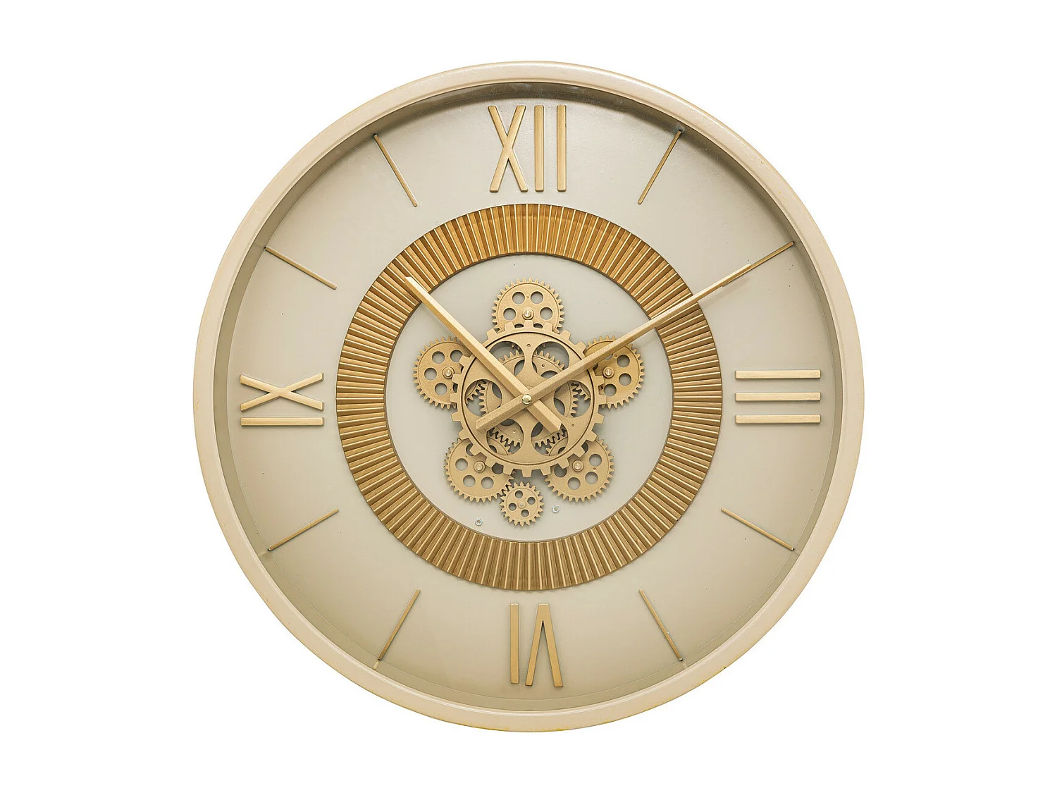 Pendule murale en métal Beige avec rouages mobiles D 50 cm