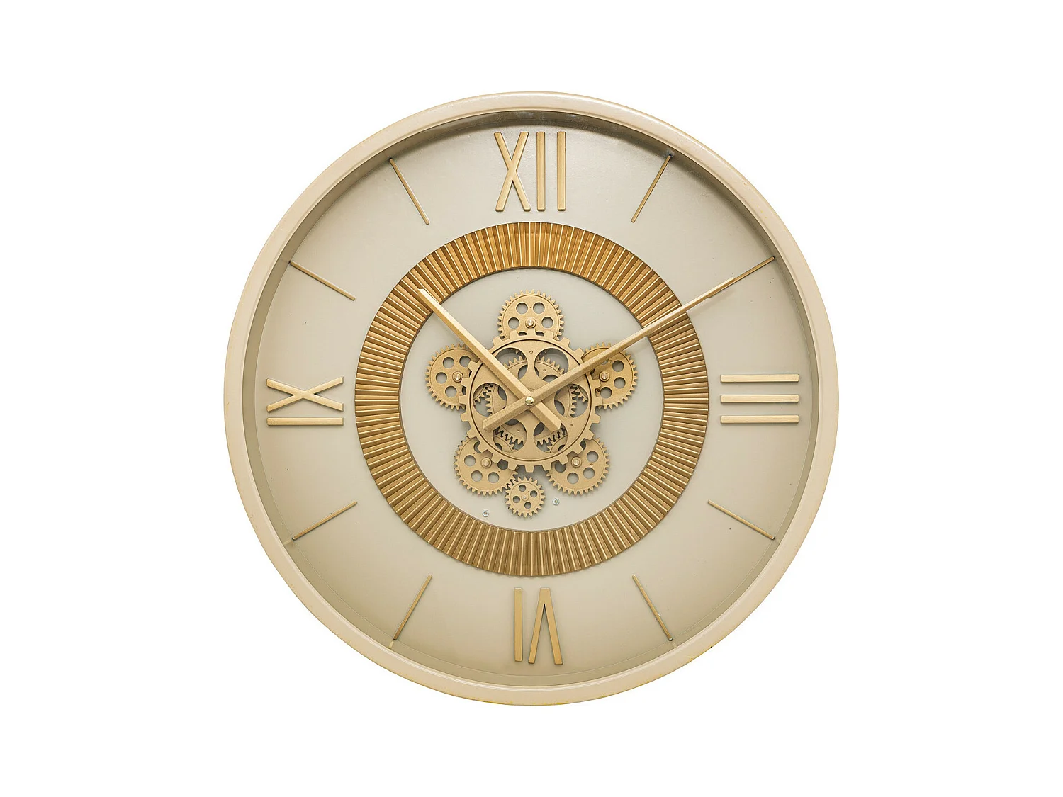 Pendule murale en métal Beige avec rouages mobiles D 50 cm