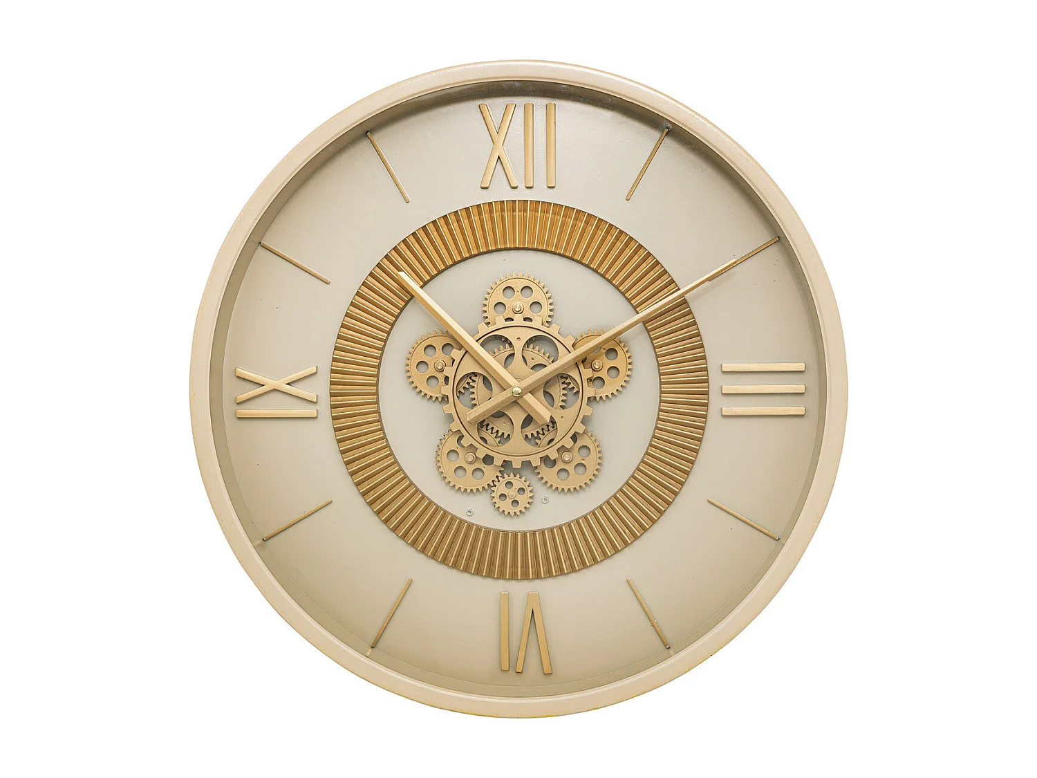 Pendule murale en métal Beige avec rouages mobiles D 50 cm