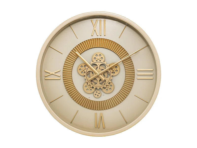 Pendule murale en métal Beige avec rouages mobiles D 50 cm