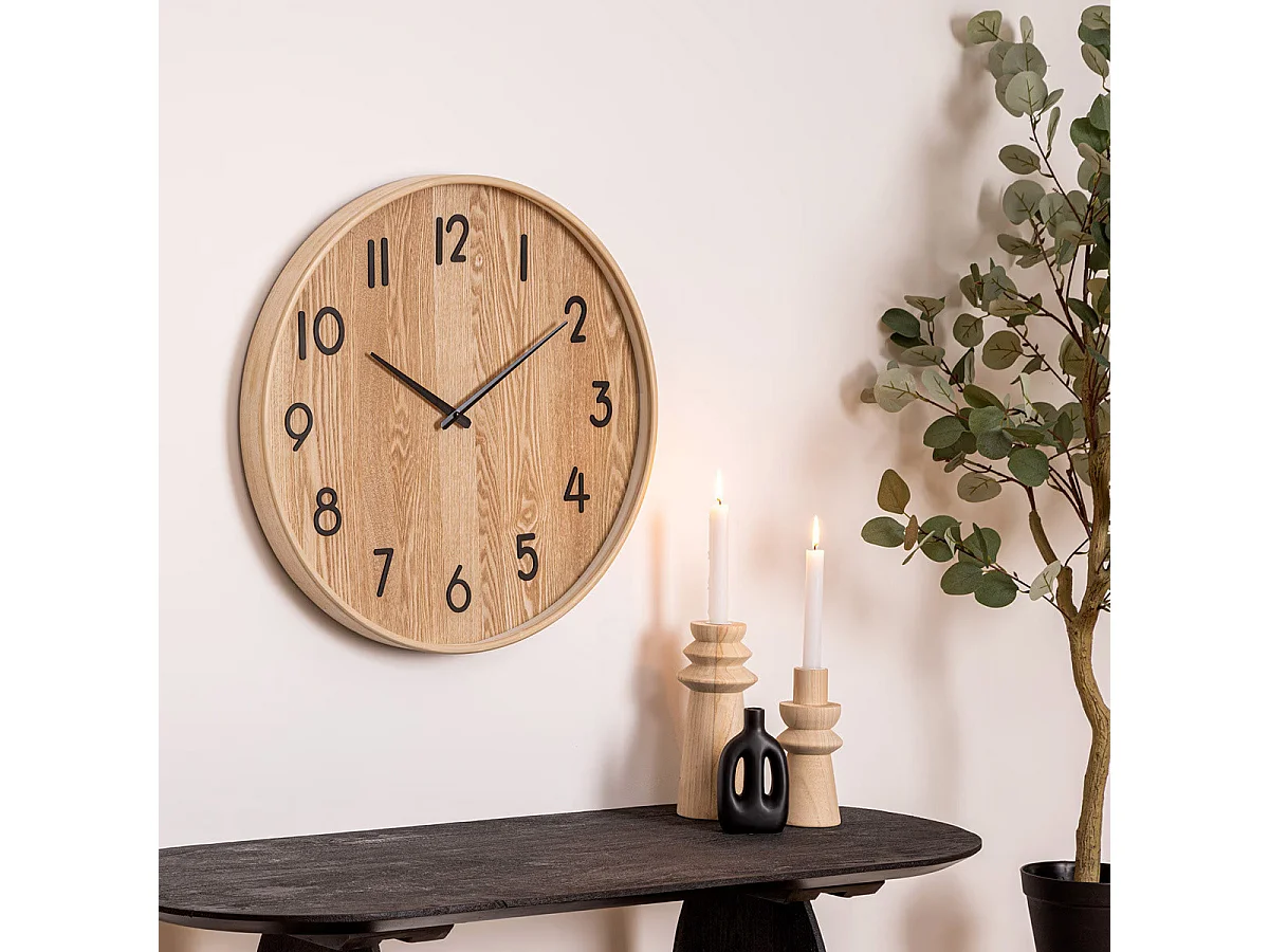 Pendule murale en bois Marron clair et verre D 55 cm