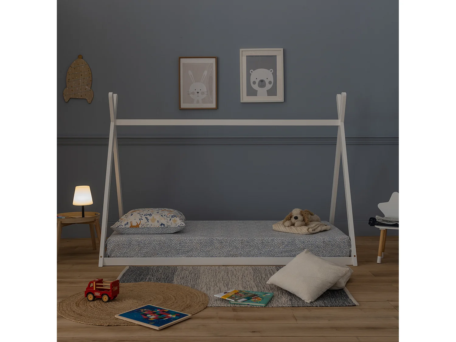 Lit tipi pour enfant 190x90cm blanc VALENTIN - HAPPY GARDEN