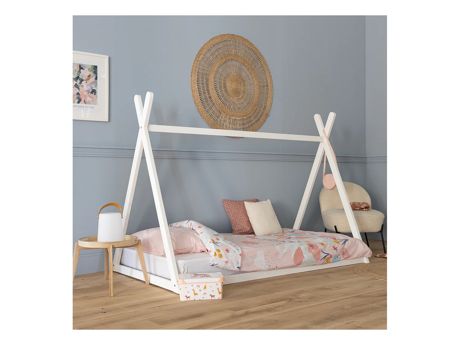 Lit tipi pour enfant 190x90cm blanc VALENTIN - HAPPY GARDEN