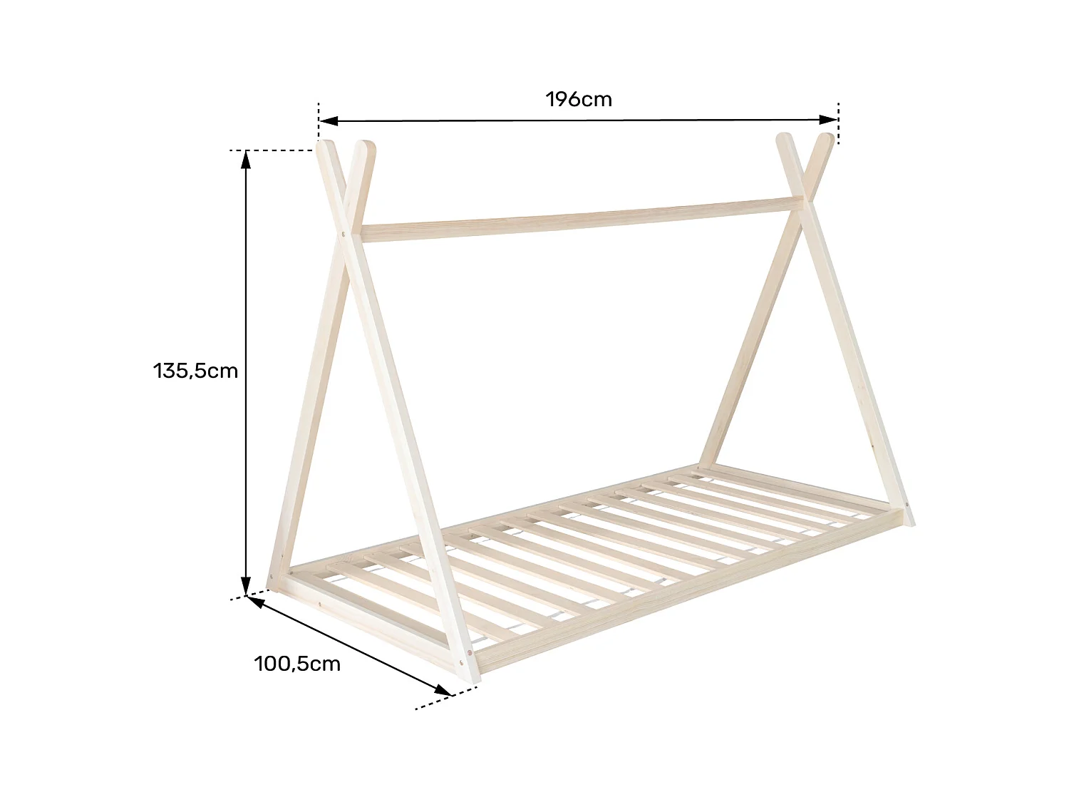 Houten kinder tipi bed 190x90cm VALENTIN