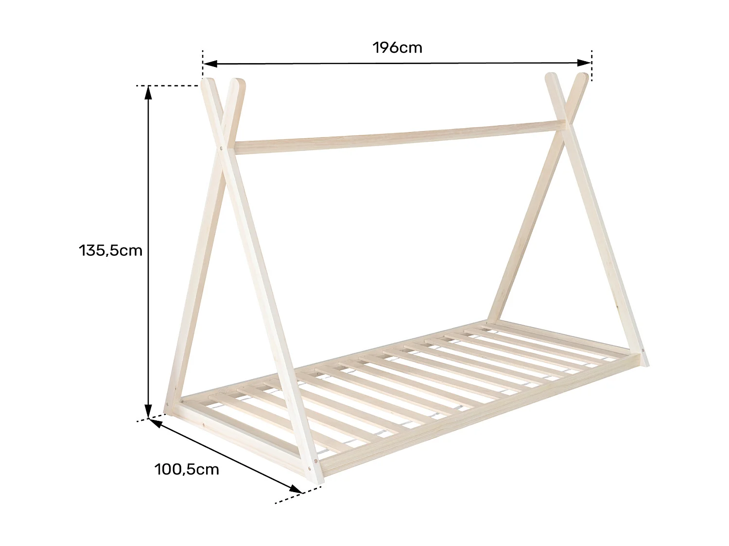 Lit tipi pour enfant 190x90cm en bois VALENTIN - HAPPY GARDEN