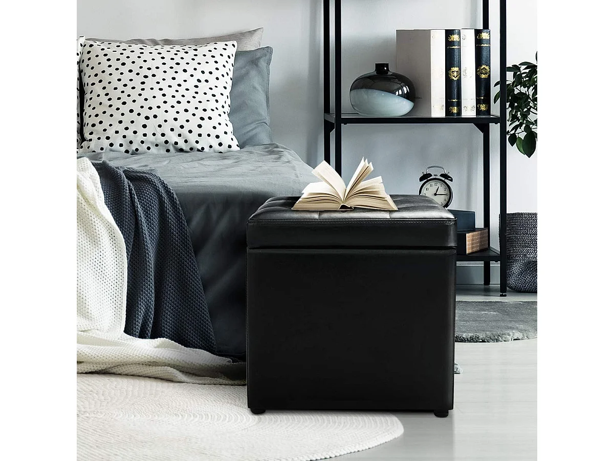 Tabouret Pouf Coffre Boîte de Rangement Repose-Pied Ottoman avec Espace de Stockage Cuir PU, Charge 150 kg, 40 x 40 x 40 cm (Beige)