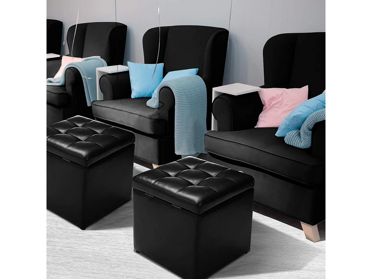 Tabouret Pouf Coffre Boîte de Rangement Repose-Pied Ottoman avec Espace de Stockage Cuir PU, Charge 150 kg, 40 x 40 x 40 cm (Beige)