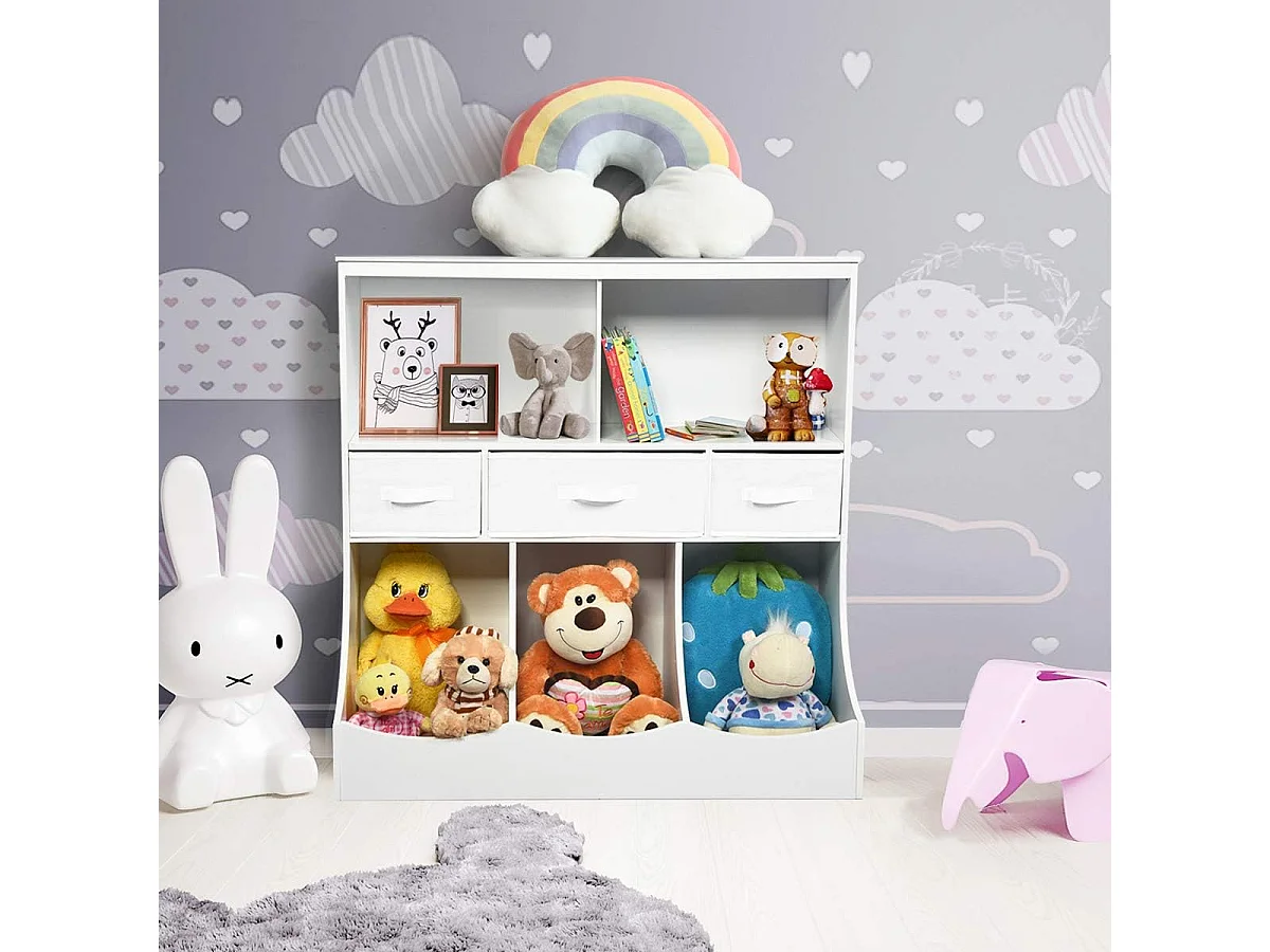 Meuble de Rangement Jouet pour Enfant, Compartiments de Rangement avec 3 Paniers et 3 Tiroirs, Design Contemporain, Idéal pour la Chambre de Votre Enfant