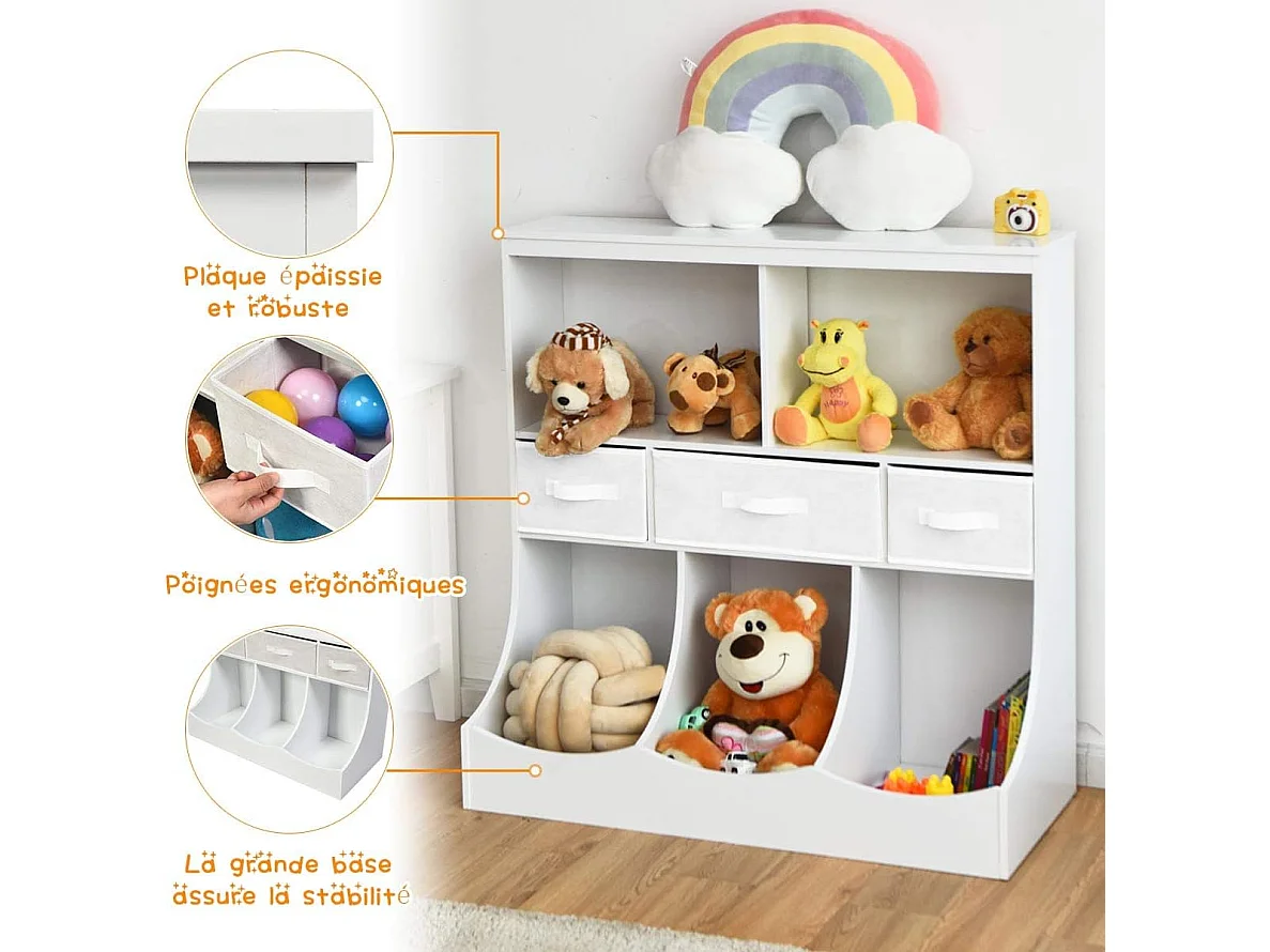 Meuble de Rangement Jouet pour Enfant, Compartiments de Rangement avec 3 Paniers et 3 Tiroirs, Design Contemporain, Idéal pour la Chambre de Votre Enfant