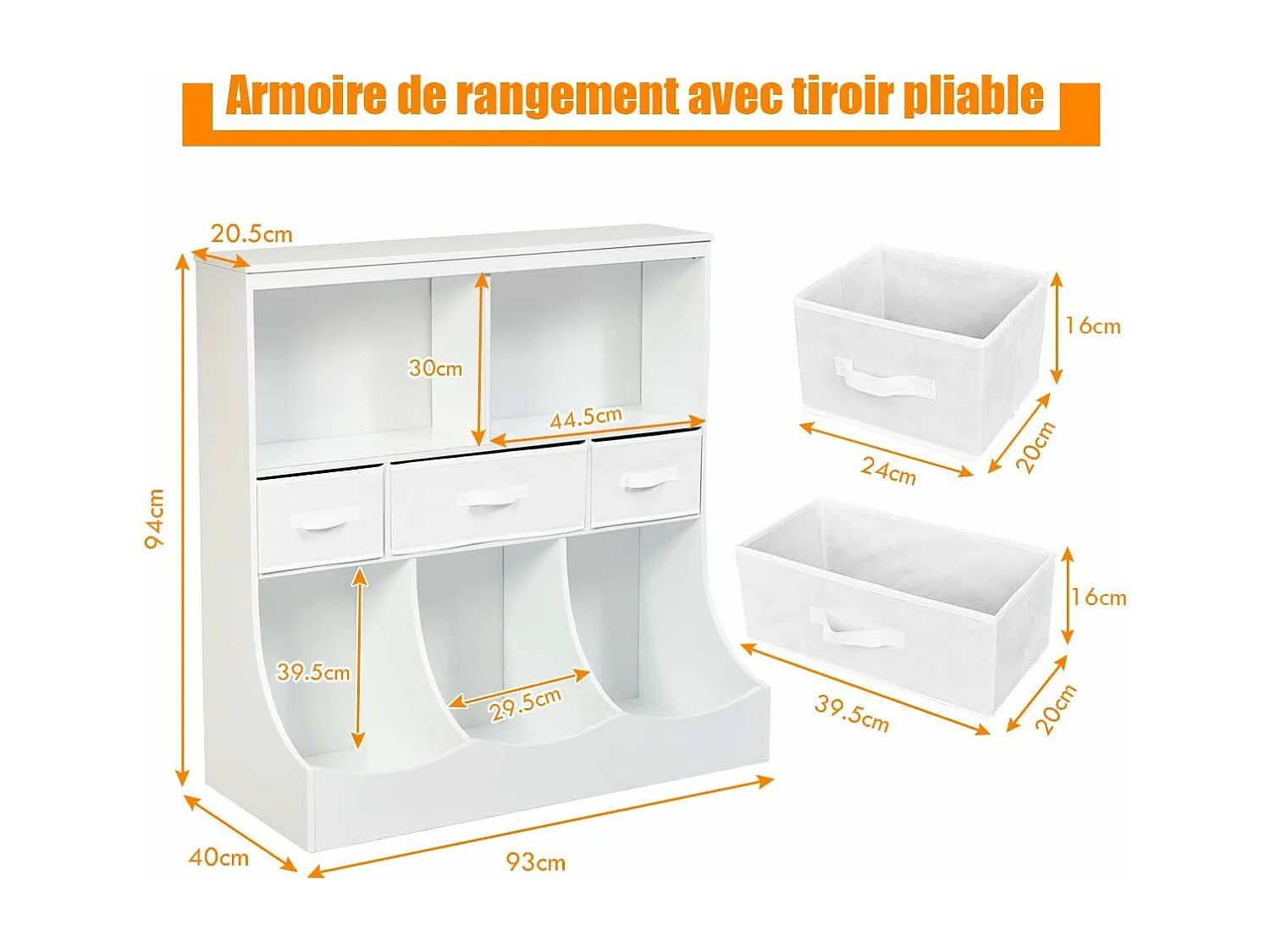 Meuble de Rangement Jouet pour Enfant, Compartiments de Rangement avec 3 Paniers et 3 Tiroirs, Design Contemporain, Idéal pour la Chambre de Votre Enfant