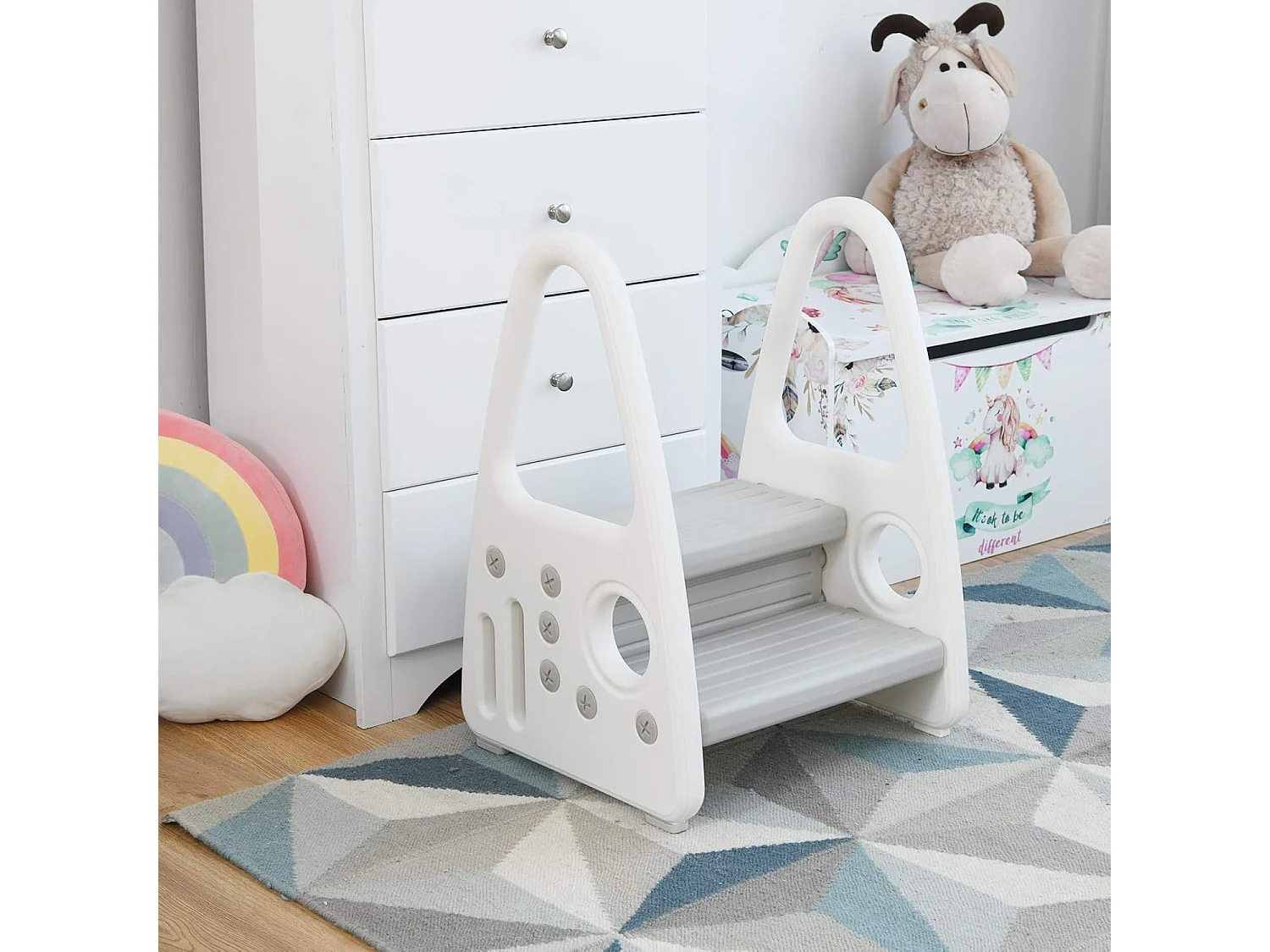 Marchepied Enfant 2 Marches Antidéparant pour Apprentissage de la Propreté avec Accoudoir de Sécurité Structure Triangulaire