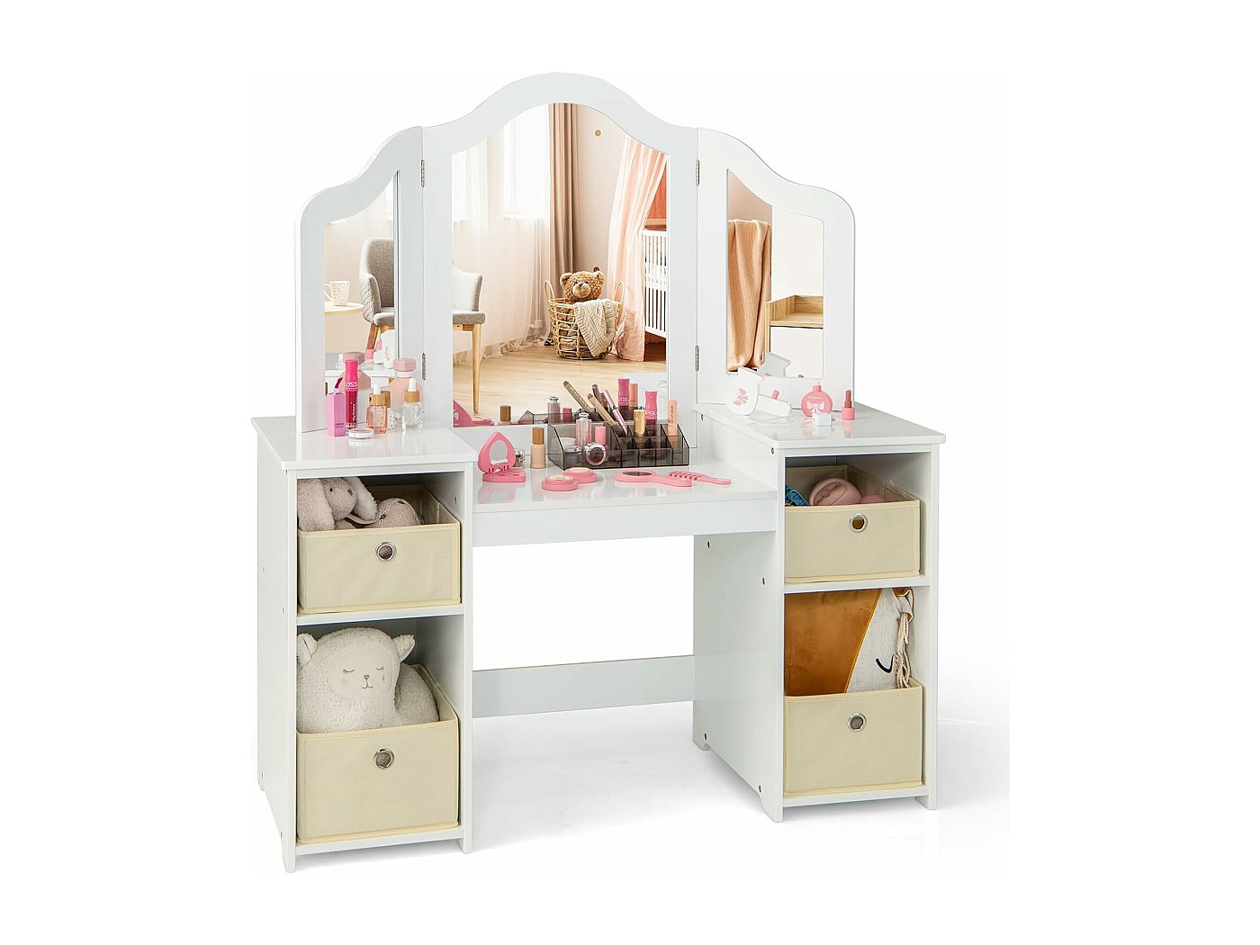 Jooli H Coiffeuse Blanche Pour Enfants Avec Miroir Et Tabouret