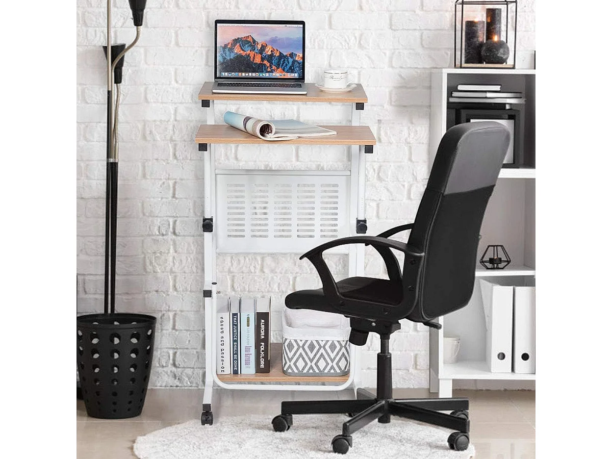 Bureau Informatique Assis-Debout Roulant Ajustable 68-98CM, avec Plateau de Clavier