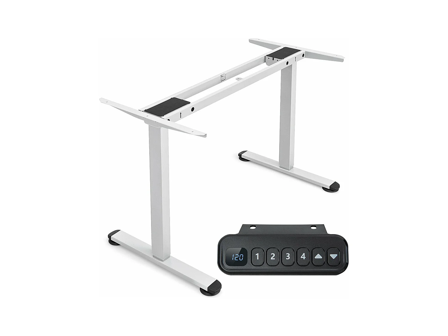 Bureau Assis Debout Électrique à 2 Moteurs/Cadre de Bureau Réglable avec Panneau Smart à Fonctions Mémoires, Charge 100kg, Blanc