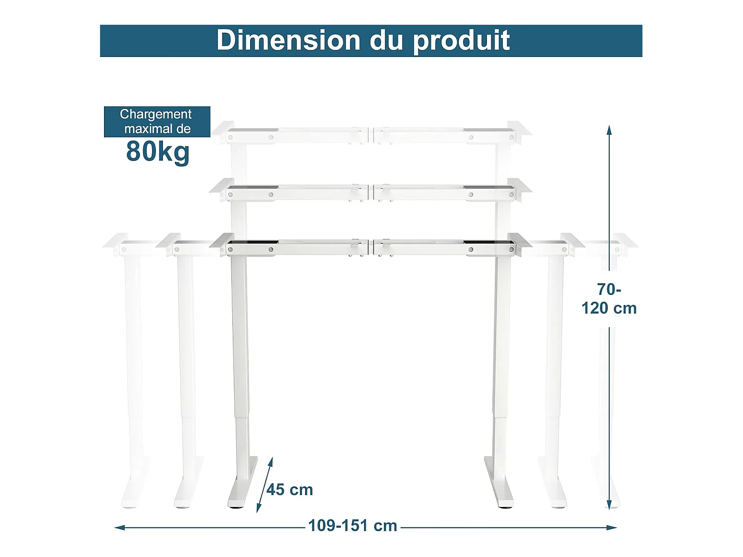 Bureau Assis Debout Électrique à 2 Moteurs/Cadre de Bureau Réglable avec Panneau Smart à Fonctions Mémoires, Charge 100kg, Blanc