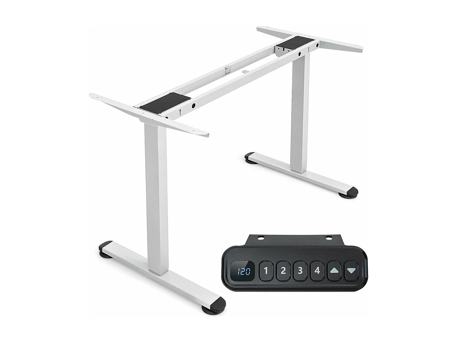 Bureau Assis Debout Électrique à 2 Moteurs/Cadre de Bureau Réglable avec Panneau Smart à Fonctions Mémoires, Charge 100kg, Blanc