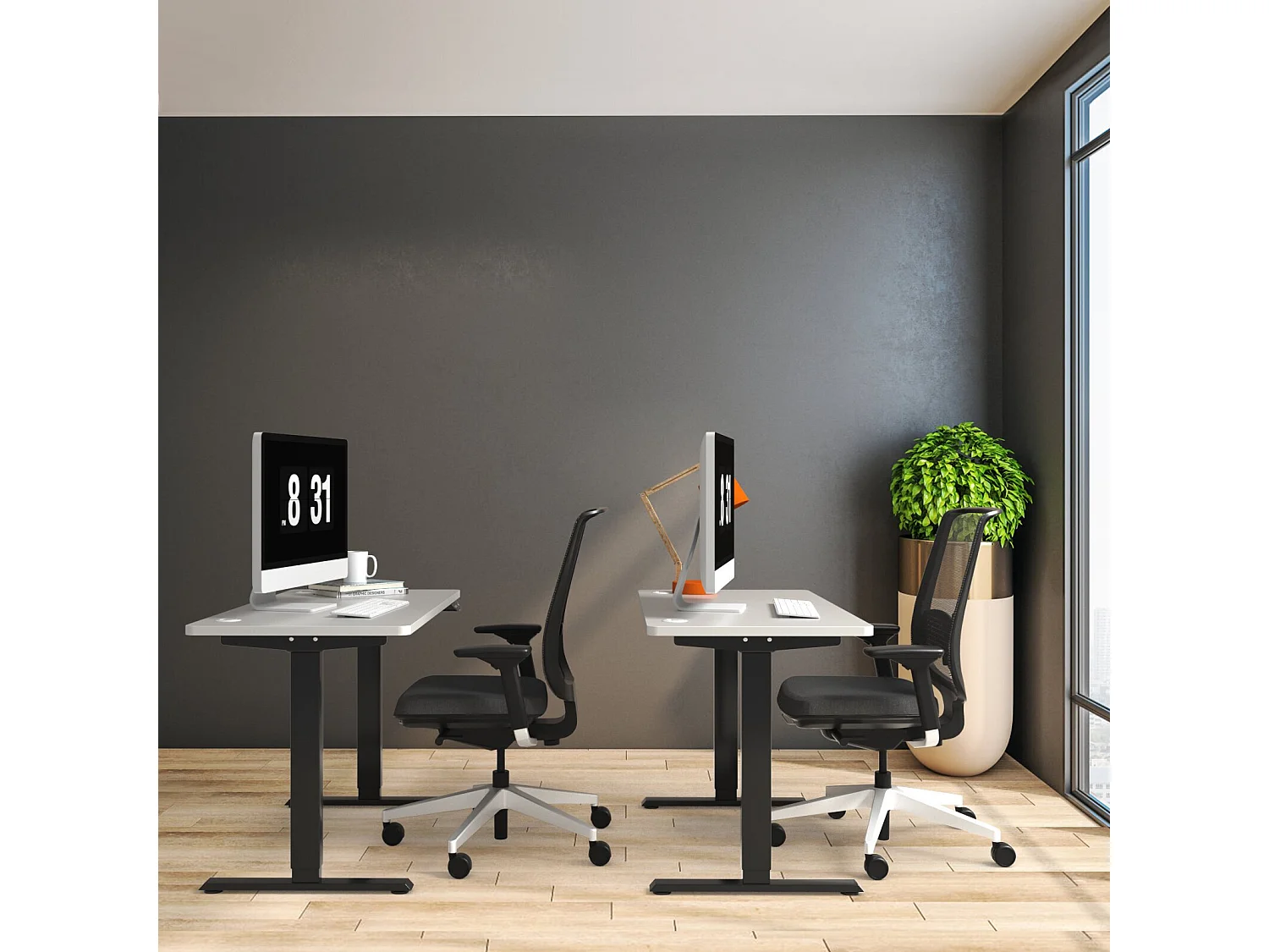 Bureau Assis-Debout Électrique à 2 Moteurs, Cadre de Bureau avec Largeur et Hauteur Réglables,  Contrôle à 4 Boutons de Mémoires, Dispositif Anti-Collision (Noir)