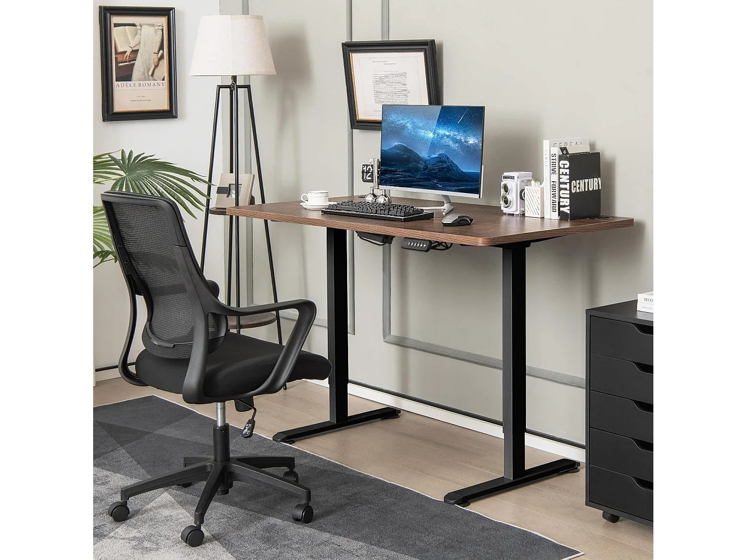 Bureau Assis-Debout Électrique à 2 Moteurs, Cadre de Bureau avec Largeur et Hauteur Réglables,  Contrôle à 4 Boutons de Mémoires, Dispositif Anti-Collision (Noir)