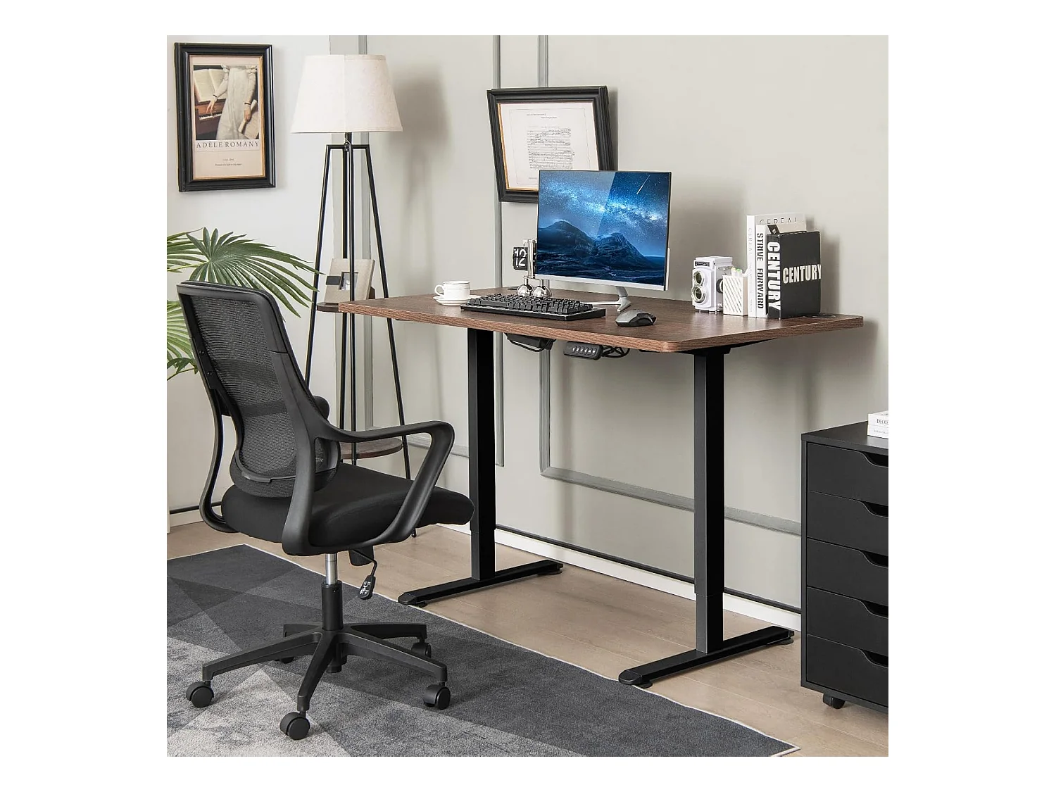 2-motorig elektrisch zit-sta bureau/verstelbaar bureauframe met slim geheugenpaneel, belasting 100 kg, zwart