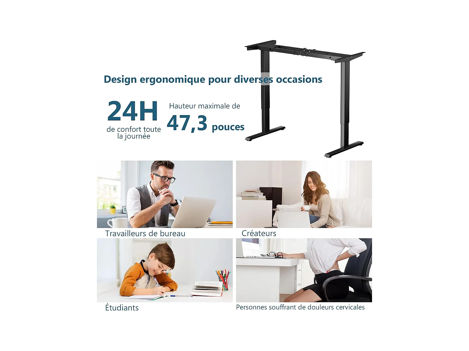 2-motorig elektrisch zit-sta bureau/verstelbaar bureauframe met slim geheugenpaneel, belasting 100 kg, zwart