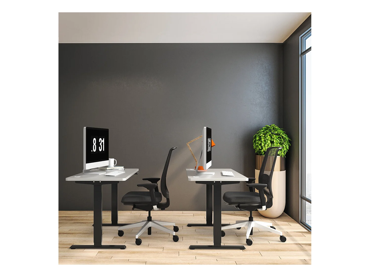 2-motorig elektrisch zit-sta bureau/verstelbaar bureauframe met slim geheugenpaneel, belasting 100 kg, zwart