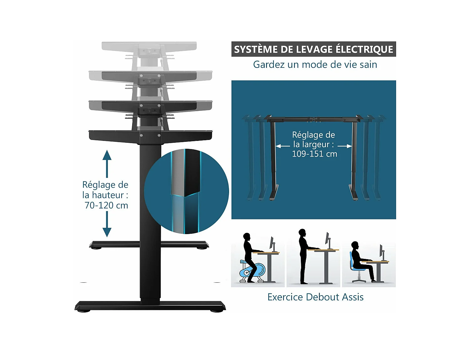 2-motorig elektrisch zit-sta bureau/verstelbaar bureauframe met slim geheugenpaneel, belasting 100 kg, zwart
