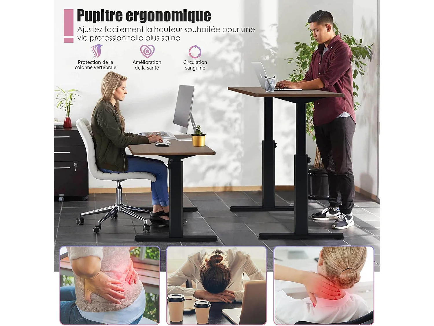Bureau Assis-Debout Électrique 120x60x(73-122) CM Hauteur Réglable, avec Moteur, Charge Max 80KG Bruit : ＜50 dB