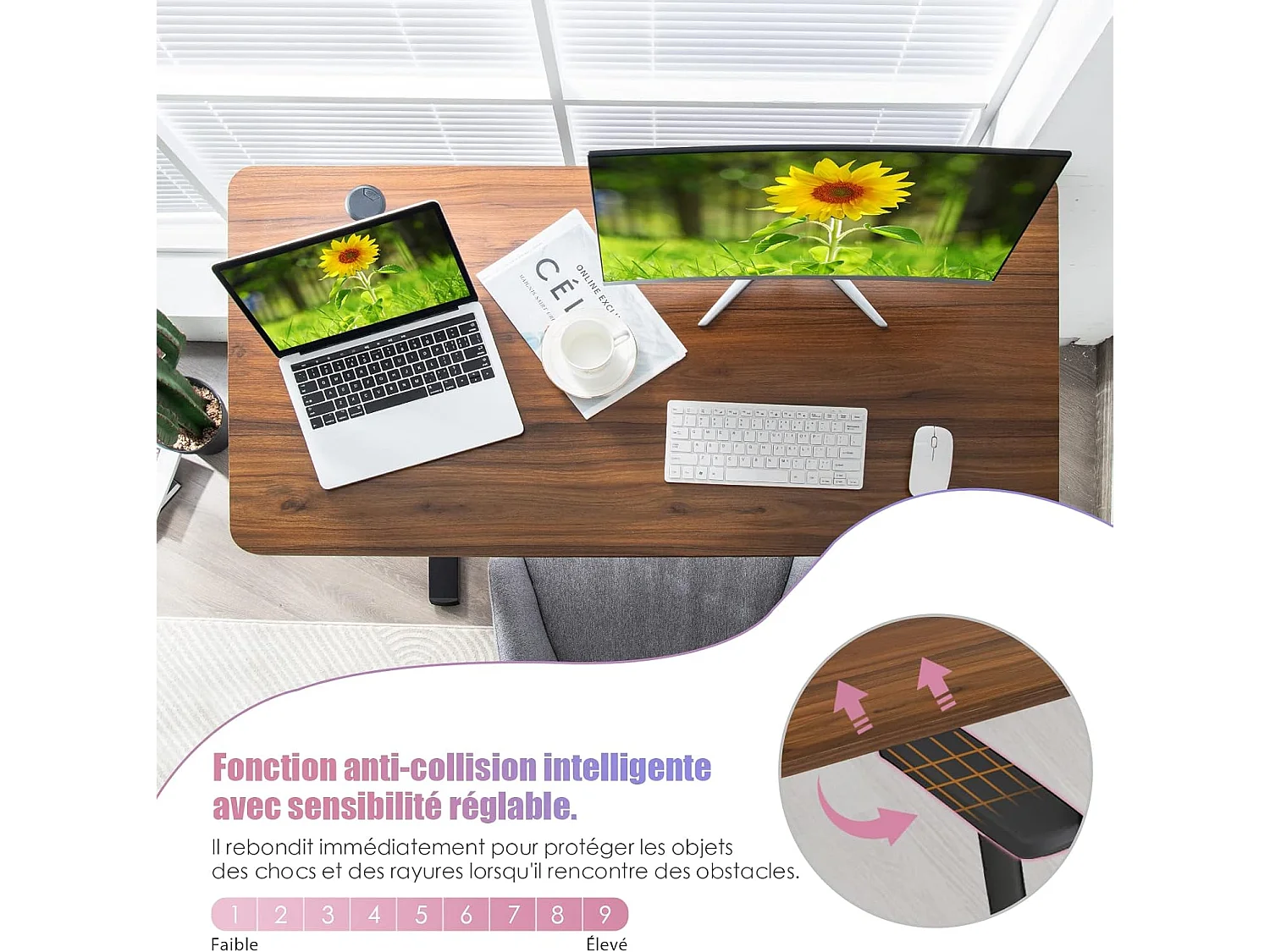 Bureau Assis-Debout Électrique 120x60x(73-122) CM Hauteur Réglable, avec Moteur, Charge Max 80KG Bruit : ＜50 dB