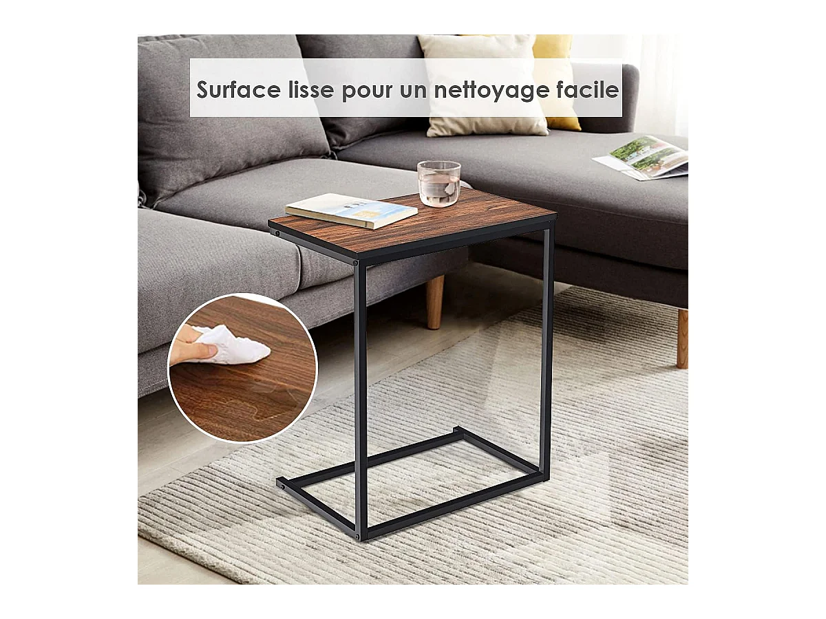 Table d'Appoint/Bout de Canapé de Salon en Forme U-Bois MDF et Métal de Style Industriel 55x35x65
