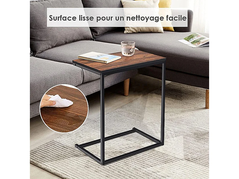 Table d'Appoint/Bout de Canapé de Salon en Forme U-Bois MDF et Métal de Style Industriel 55x35x65