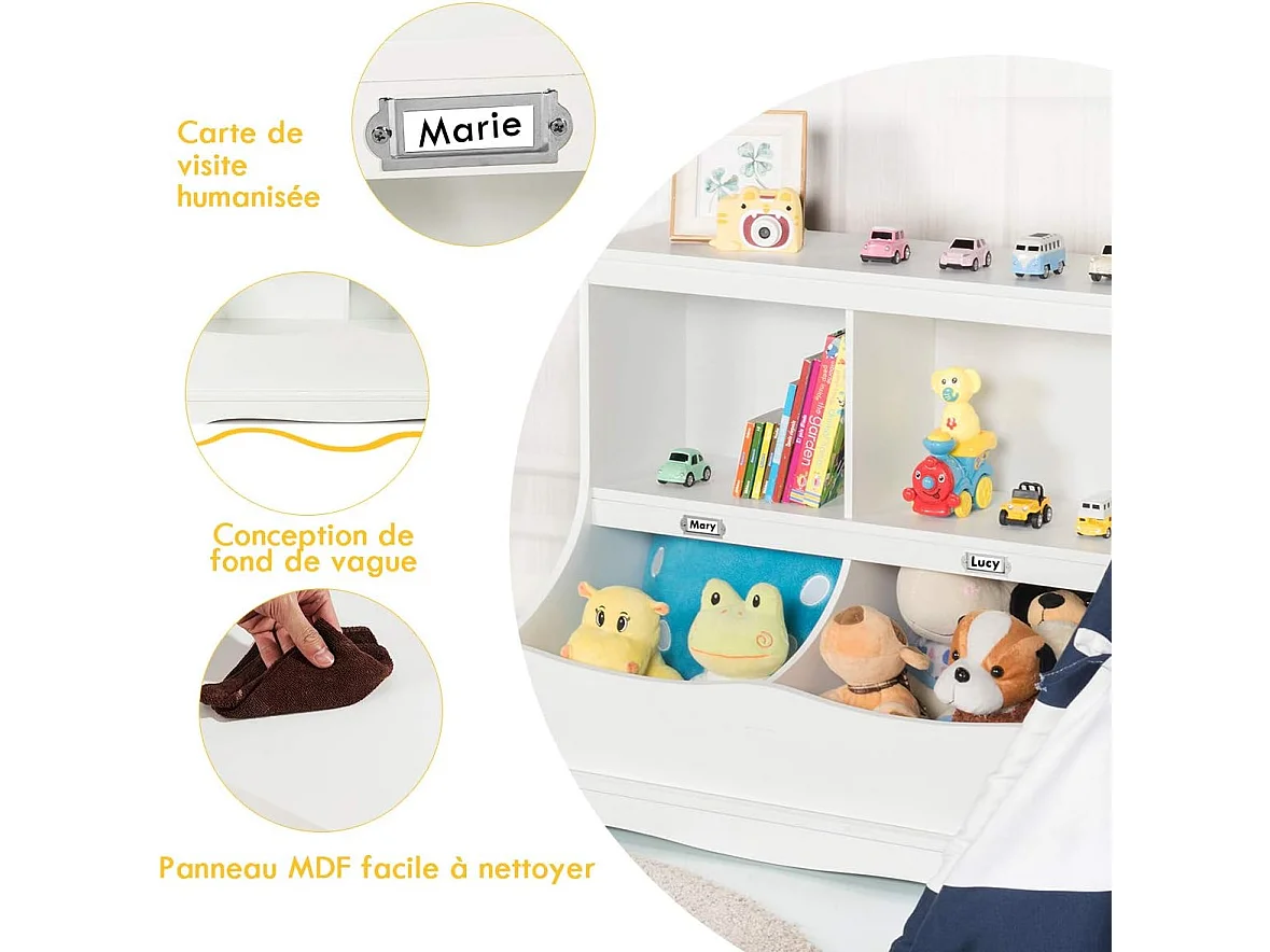 Meuble de Rangement à Jouet pour Enfant, Inclus 4 Compartiments de Rangement, Coin Arrondis, Organisateur de Rangement Multifonctionnelle 67 cm X 40 cm X 62 cm