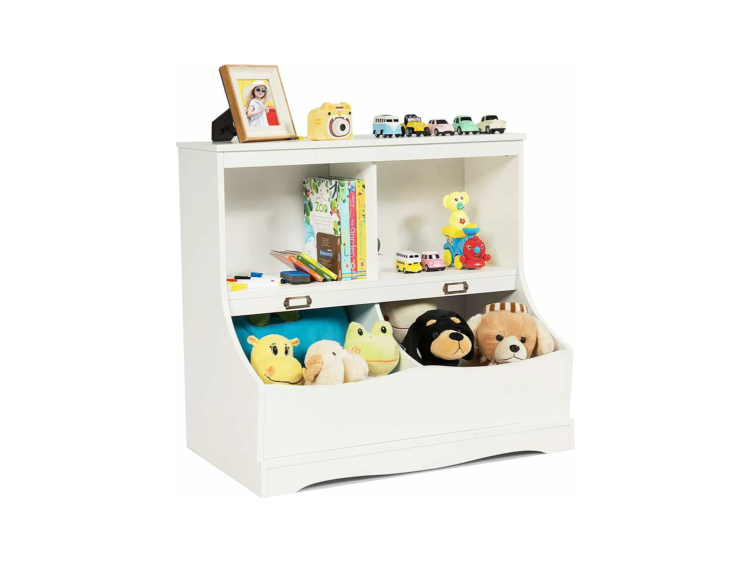 Meuble de Rangement à Jouet pour Enfant, Inclus 4 Compartiments de Rangement, Coin Arrondis, Organisateur de Rangement Multifonctionnelle 67 cm X 40 cm X 62 cm