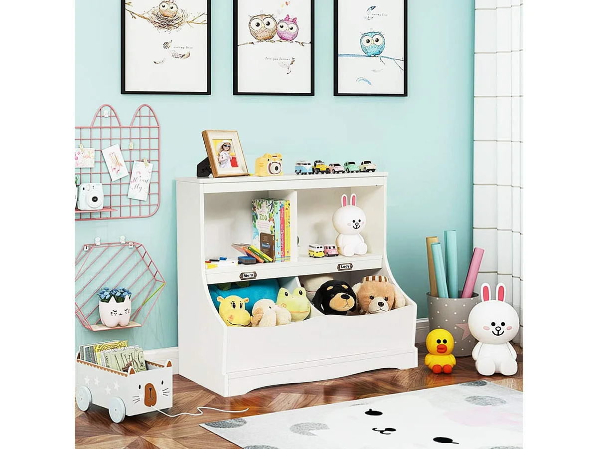 Meuble de Rangement à Jouet pour Enfant, Inclus 4 Compartiments de Rangement, Coin Arrondis, Organisateur de Rangement Multifonctionnelle 67 cm X 40 cm X 62 cm