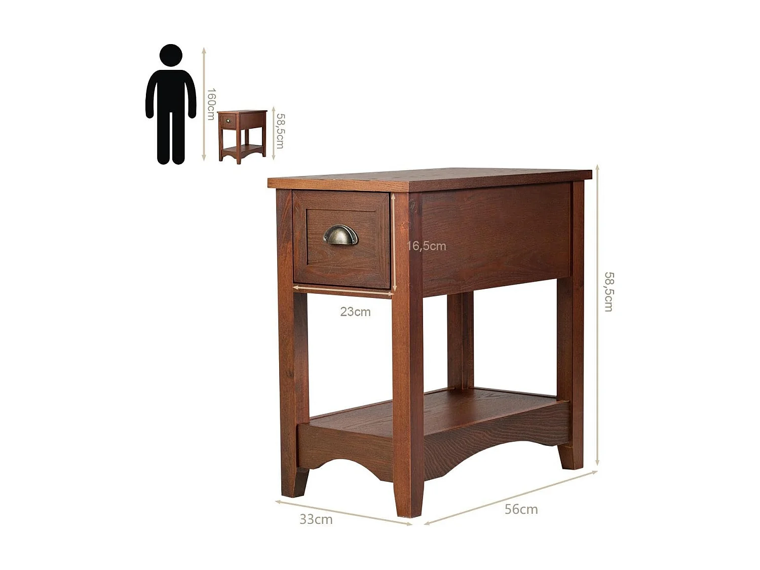 Table de Chevet avec Tiroir, Table d'Appoint Pieds en Bois d'Hévéa, Bout de Canapé Rétro pour Chambre, Salon, 56 x 33 x 58,5 cm (Brun rougeâtre, Lot de 2)