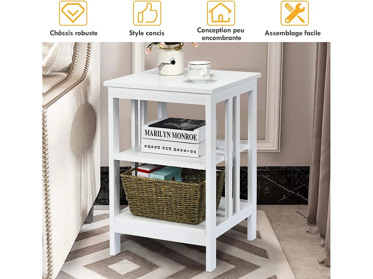 Table de Chevet Lot de 2, Table d'Appoint Chevet pour Chambre, Salon, 40x40x61cm (Blanc)