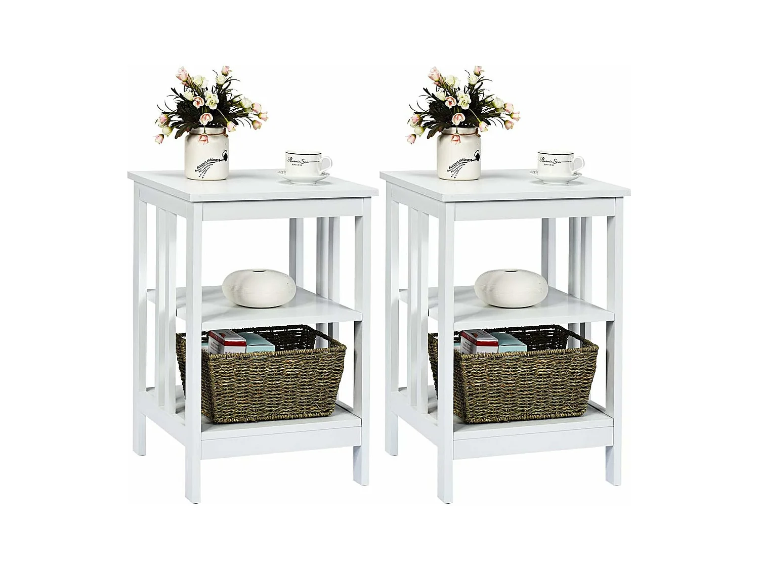 Table de Chevet Lot de 2, Table d'Appoint Chevet pour Chambre, Salon, 40x40x61cm (Blanc)
