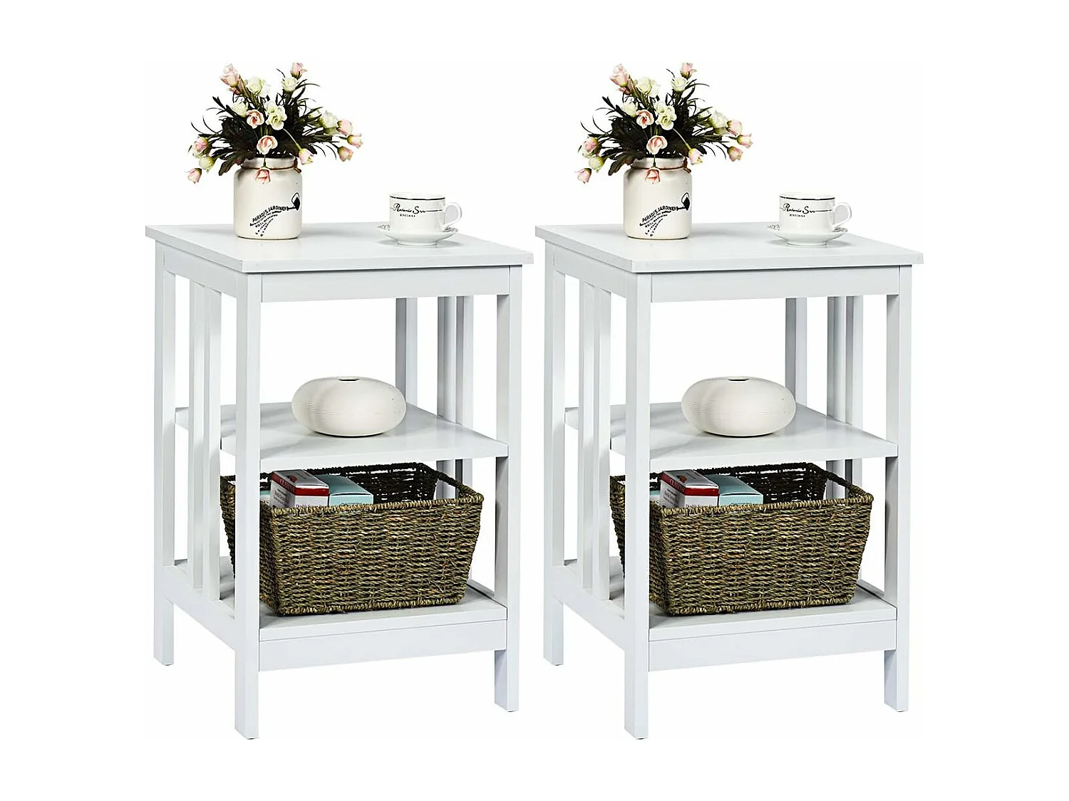 Table de Chevet Lot de 2, Table d'Appoint Chevet pour Chambre, Salon, 40x40x61cm (Blanc)