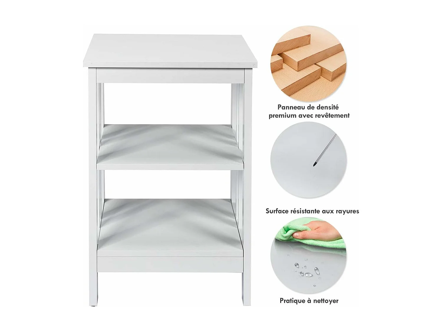 Table de Chevet Lot de 2, Table d'Appoint Chevet pour Chambre, Salon, 40x40x61cm (Blanc)
