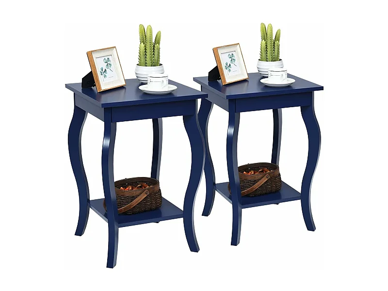 Table d'Appoint, Table de Chevet 2 Niveaux, Bout de Canapé Carré avec Patins Antidérapants pour Chambre, Salon, 40 x 40 x 60 cm, Bleu foncé