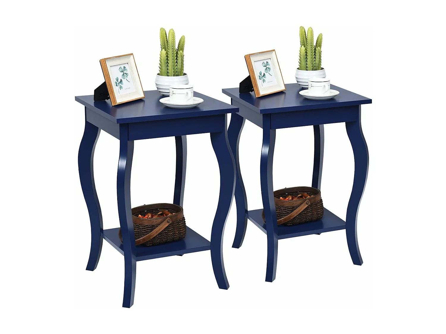 Table d'Appoint, Table de Chevet 2 Niveaux, Bout de Canapé Carré avec Patins Antidérapants pour Chambre, Salon, 40 x 40 x 60 cm, Bleu foncé