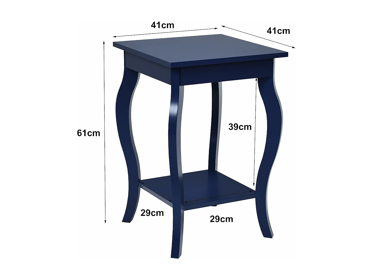 Table d'Appoint, Table de Chevet 2 Niveaux, Bout de Canapé Carré avec Patins Antidérapants pour Chambre, Salon, 40 x 40 x 60 cm, Bleu foncé