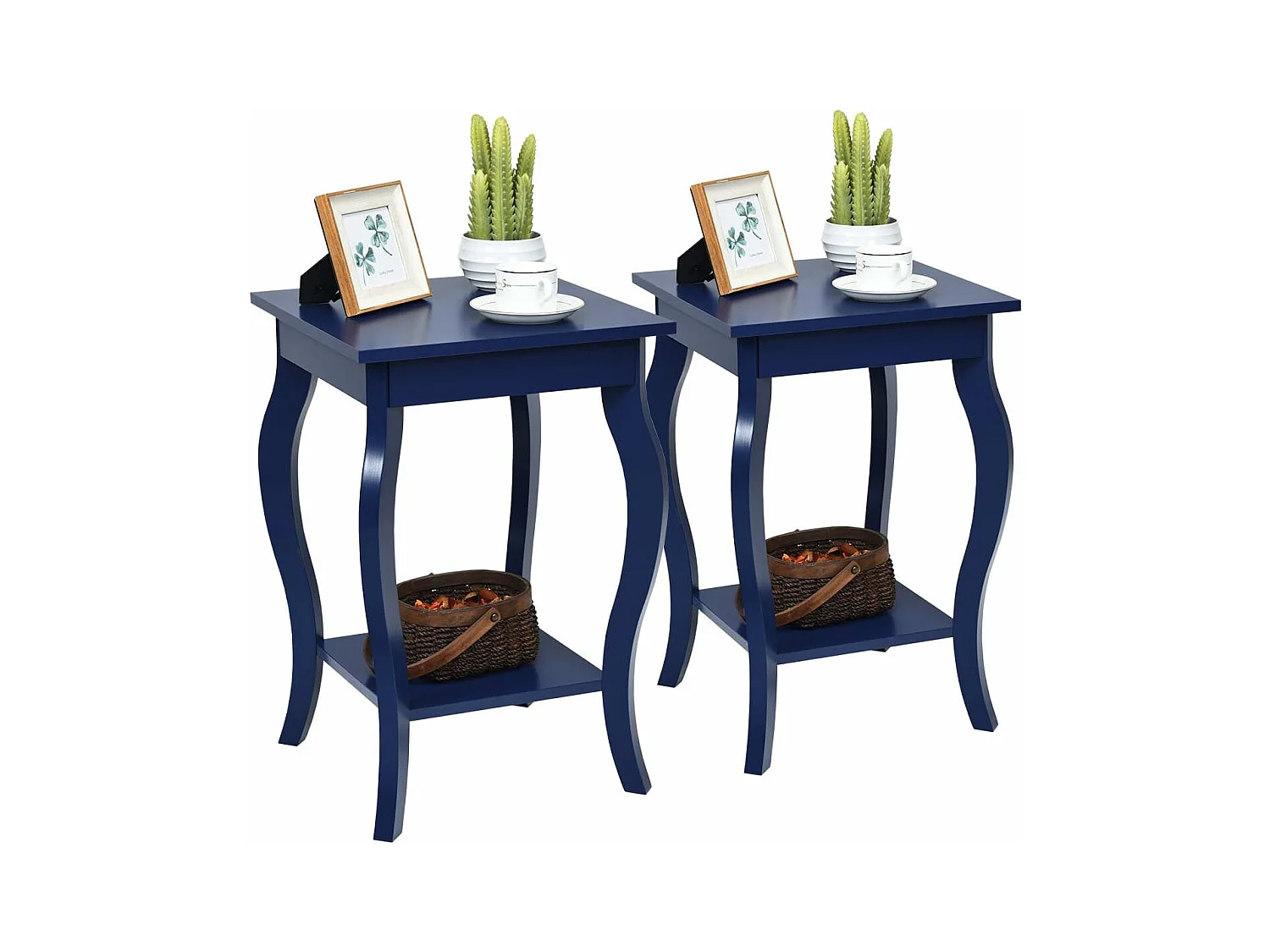 Table d'Appoint, Table de Chevet 2 Niveaux, Bout de Canapé Carré avec Patins Antidérapants pour Chambre, Salon, 40 x 40 x 60 cm, Bleu foncé