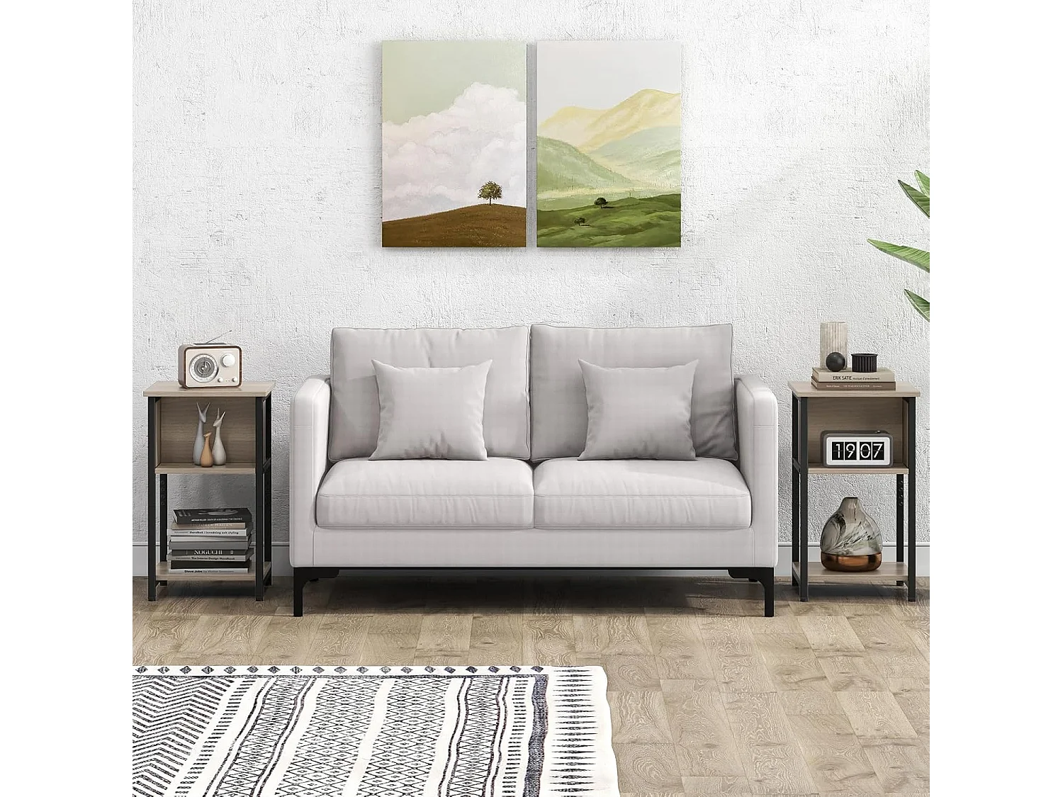 Table de Chevet, Table d'Appoint Compacte 3 Niveaux, 2 Compartiments, Table de Nuit Étroite pour Petits Espaces, Chambre à Coucher, Salon, 34 x 30 x 58,5 cm (2)