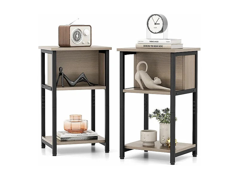 Table de Chevet, Table d'Appoint Compacte 3 Niveaux, 2 Compartiments, Table de Nuit Étroite pour Petits Espaces, Chambre à Coucher, Salon, 34 x 30 x 58,5 cm (2)