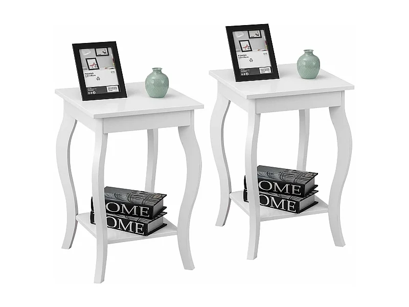 Table d'Appoint, Table de Chevet 2 Niveaux, Bout de Canapé Carré avec Patins Antidérapants pour Chambre, Salon, 40 x 40 x 60 cm, Blanc